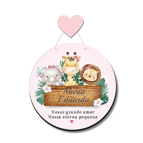 Enfeite Porta Maternidade Mdf Menina Safari Nome Personalizado