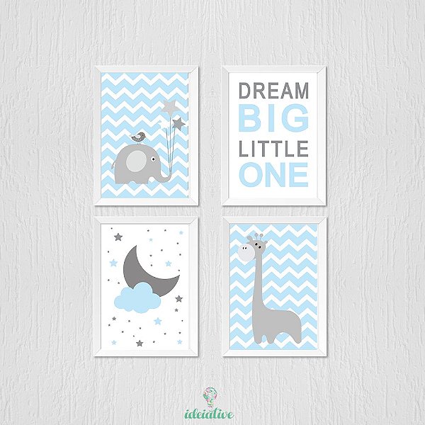 Quadro Infantil Girafa Dream Lua e Elefantinho