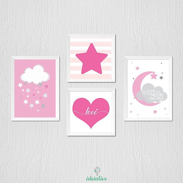 Quadro Infantil Nuvem Coração Estrela e Lua