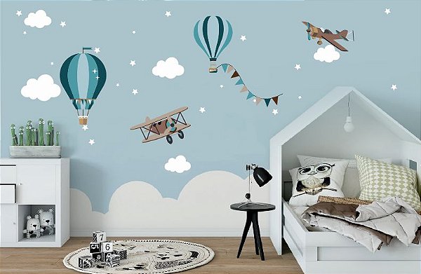 Adesivo Infantil Balões e Avião