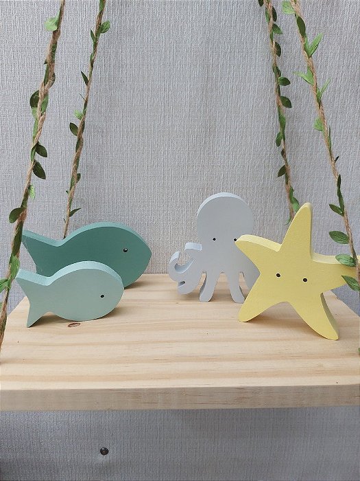 Decoração Infantil Fundo do Mar Kit com 4 Adornos em mdf