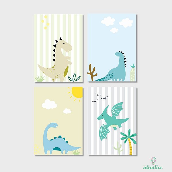 Quarteto de Quadros Dinossauros