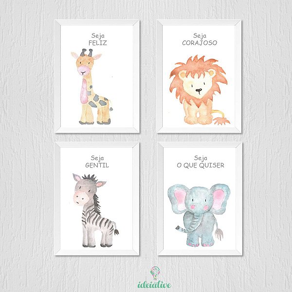 Quadro Infantil Aquarela Safari