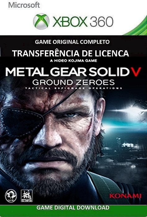 Metal Gear Solid V Ground Zeroes Xbox 360 Jogo Digital Transferência Licença