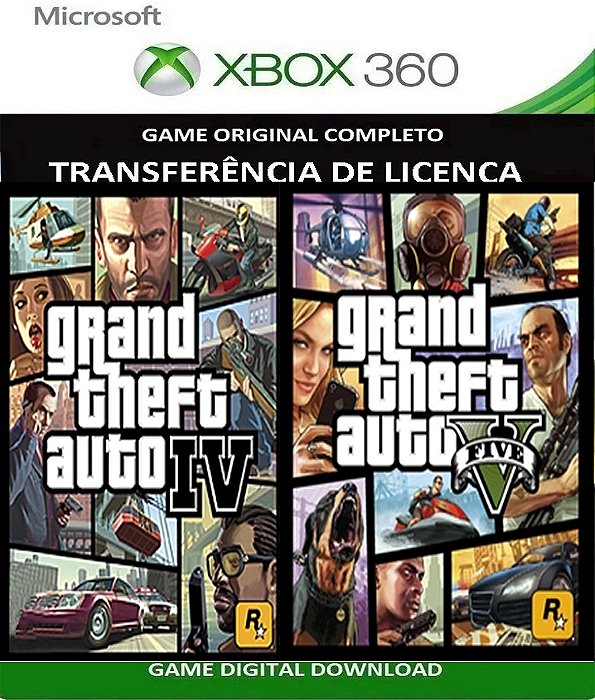 Gta IV & V Duplo Xbox 360 Jogo Digital Transferência Licença