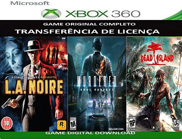 L.A. Noire + mudered souls supect + dead sland Xbox 360 Jogo Duplo Digital Transferência Licença