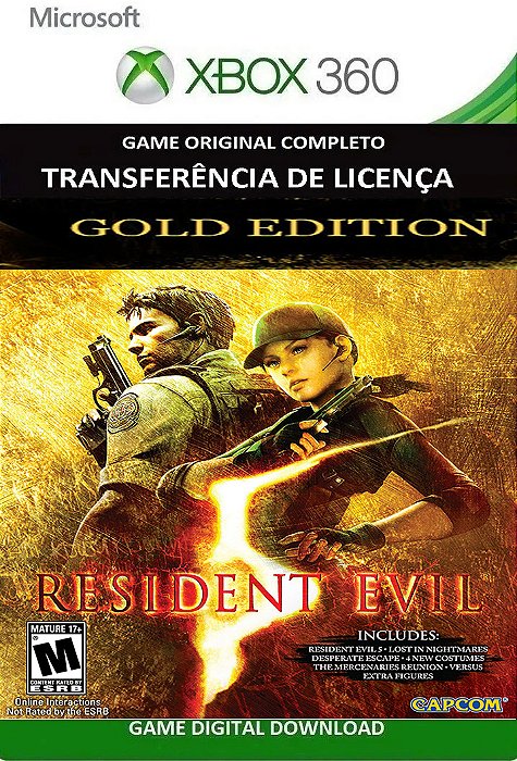 Resident Evil 5 Gold Edition Xbox 360 Jogo Digital Transferência Licença