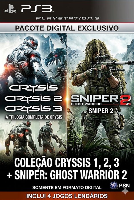 crysis 1 2 3 coleção + SNIPER 2 Ps3 Digital PSN Original