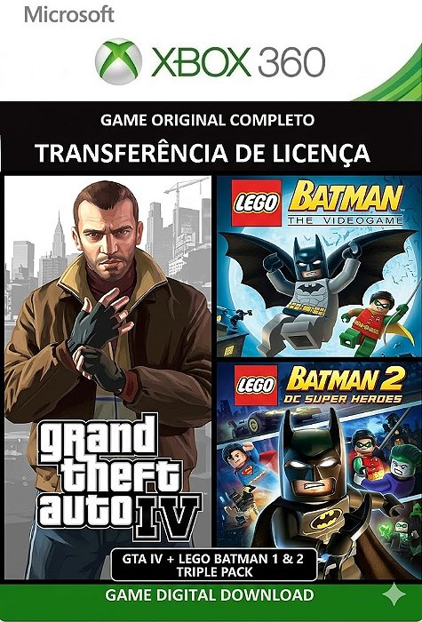 GTA IV + LEGO BATMAN 1 e 2 Games Xbox 360 Mídia Digital Original