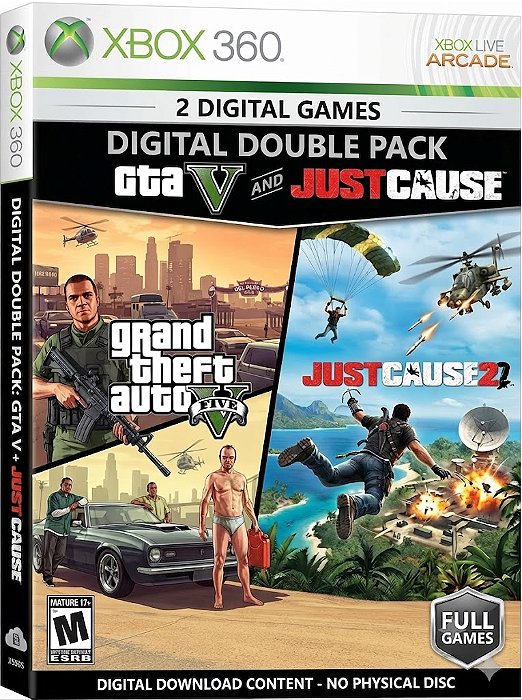 GTA V + JUST CAUSE Xbox 360 Game Digital Transferência de LIcença