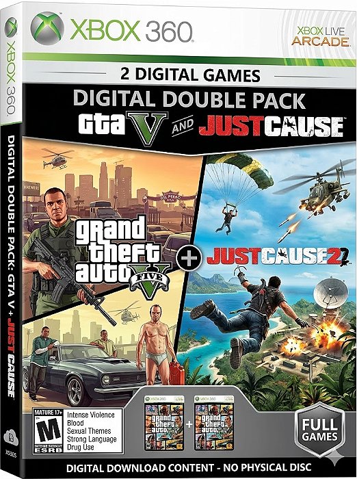 GTA V + JUST CAUSE Xbox 360 Game Digital Transferência de LIcença