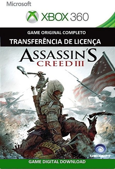 Jogos Xbox 360 transferência de Licença Mídia Digital - ASSASSINS CREED 3  DUBLADO + ASSASSINS CREED 4 DUBLADO