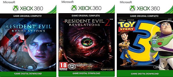 Resident Evil Revelation 1 e 2 + Toy Story 3 Xbox 360 Game Digital Original
