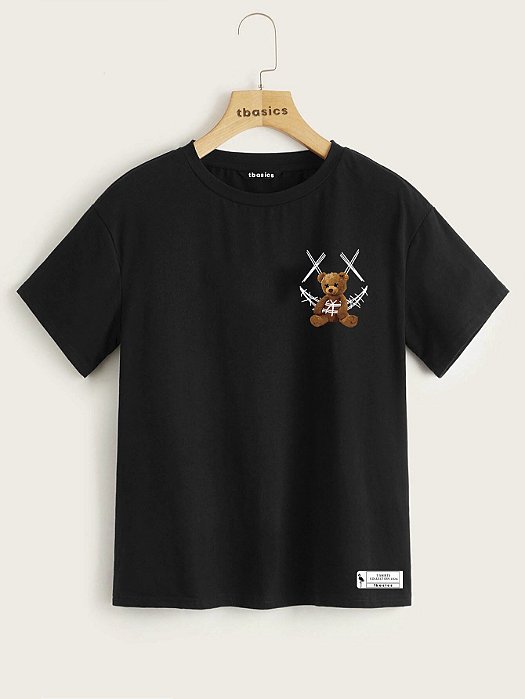 Camiseta Street Wear Preta Estampa urso na rede 100% Algodão Linha Premium