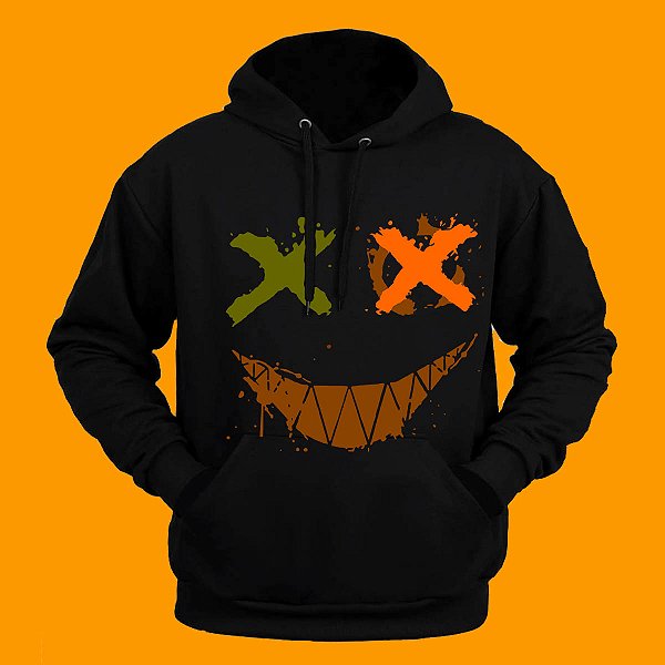 Blusão Moletom Algodão Blusa Frio Canguru Flanelado Estampa Sorriso Laranja