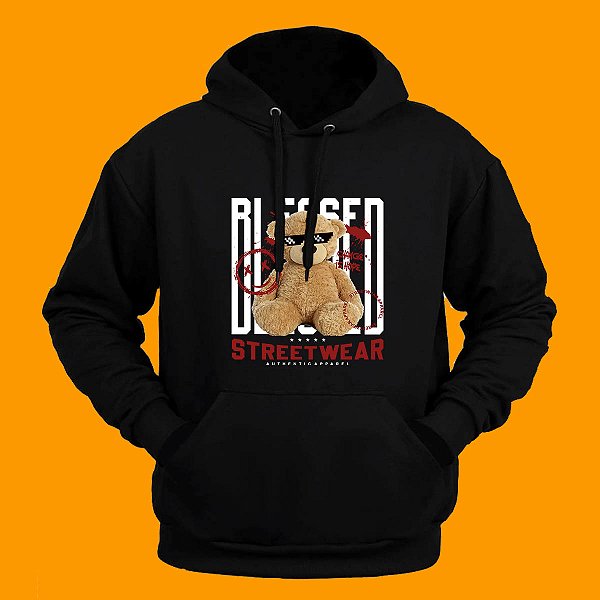 Blusão Moletom Algodão Blusa Frio Canguru Flanelado Estampa Urso Blessed