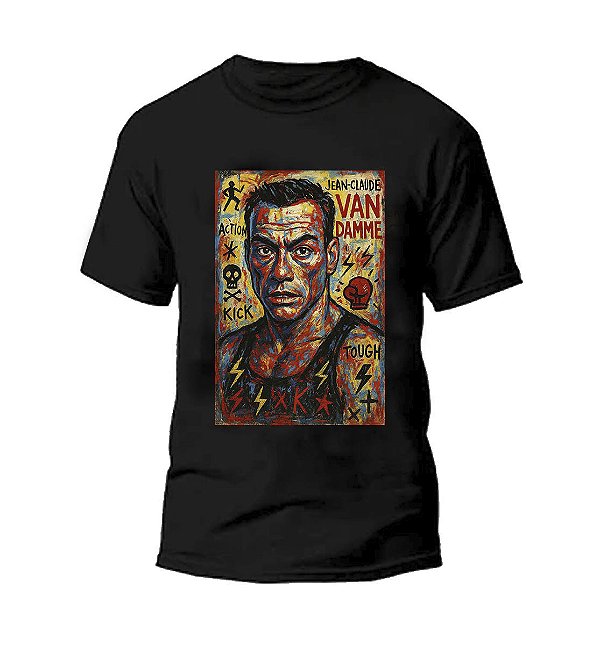 Camiseta Street Wear Preta Estampa VAN DAMME 100% Algodão Linha Premium