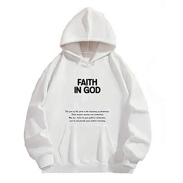 Blusão Moletom Algodão Blusa Frio Branco Canguru Flanelado FAITH IN GOD