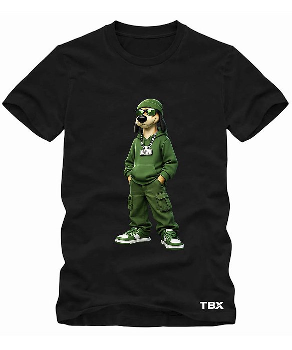 CAMISETA INFANTIL DE ALGODÃO PENTEADO CACHORRO VERDE