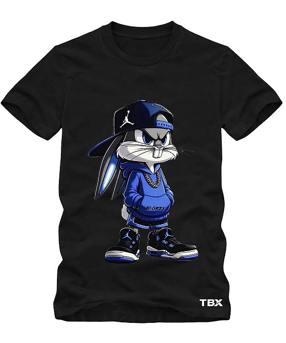 CAMISETA INFANTIL DE ALGODÃO PENTEADO COELHO AZUL