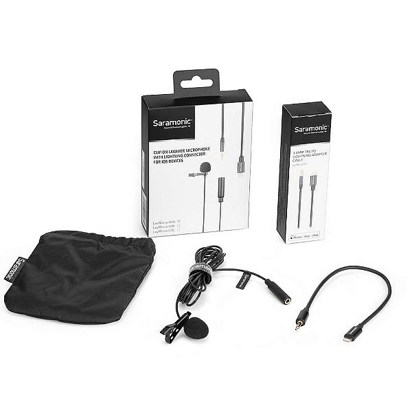 Microfone de lapela ultracompacto com clip e conector Lightning para iPhone ou iPad - Cabo 2 Metros