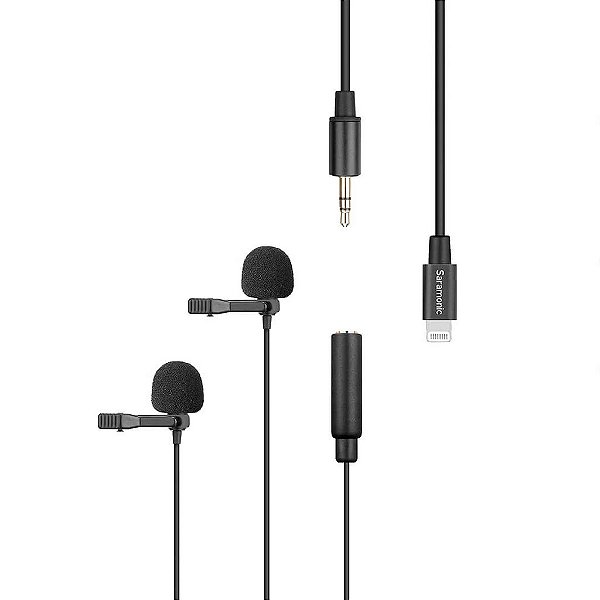 Microfone de lapela ultracompacto duplo com conector Lightning para iPhone ou iPad  - Cabo 6 metros