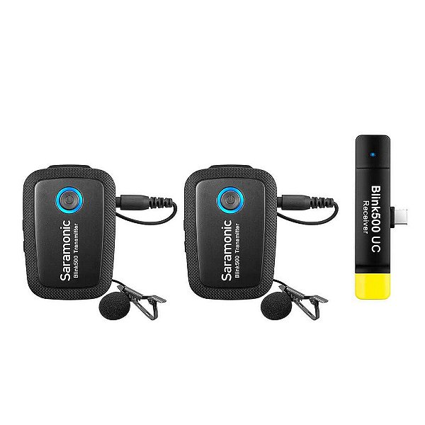 Sistema de Microfone Lapela sem fio duplo e Receptor USB-C para celulares Android