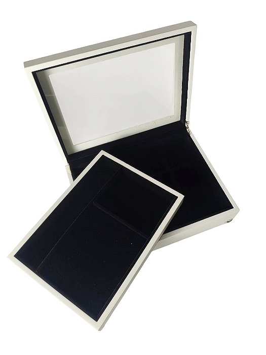 Porta Joias Nobre Madeira Laqueada | Branco com Preto