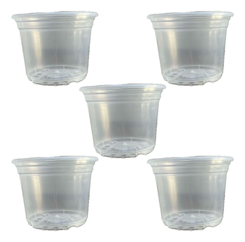 Kit 5 Vasos Transparentes Plástico 14cm P/ Orquídea Adulta