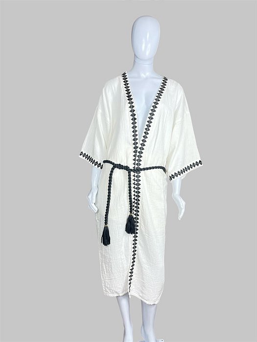 Kimono banco com bordado TAM único