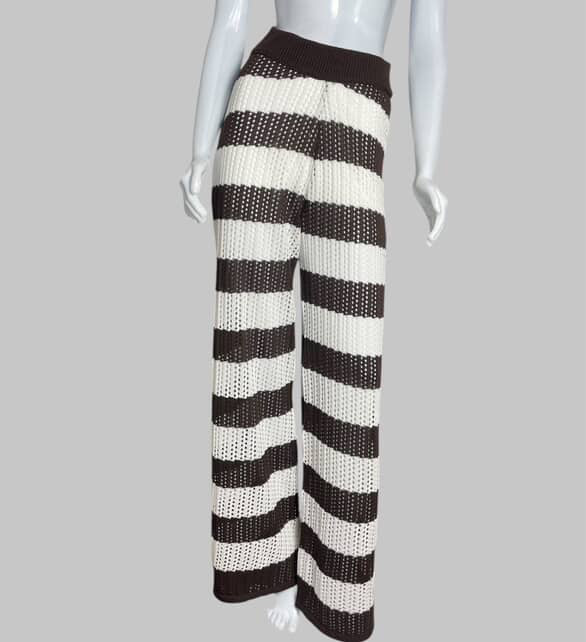 Calça tricot pantalon - marrom com branco - TAM P