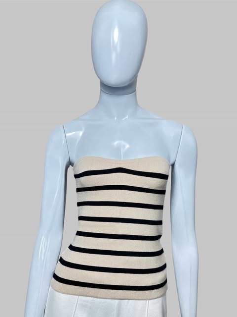 BLUSA BEGE COM LISTRAS PRETAS TAM P CÓD. 096