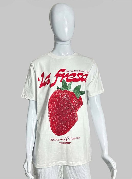 BLUSA BRANCA COM ESTAMPA MORANGO TAM P