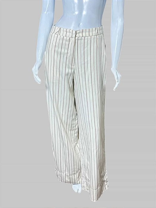 CALÇA OFF WHITE COM LISTRAS MARROM TAM 38