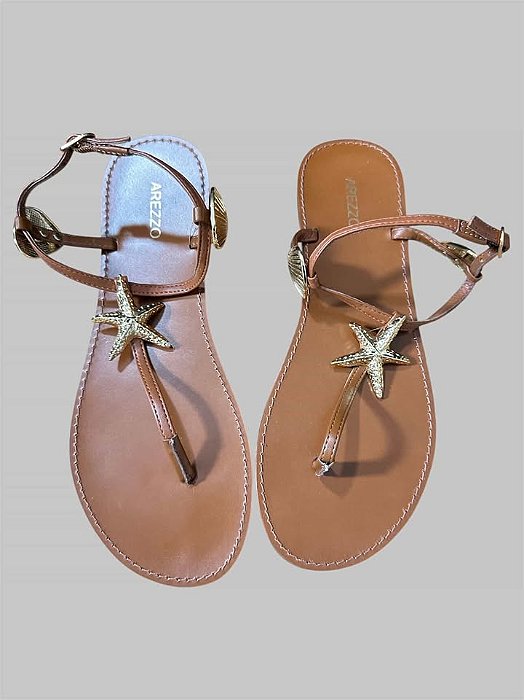 SANDALIA CARAMELO COM DETALHE DOURADO TAM 37 CÓD. 005