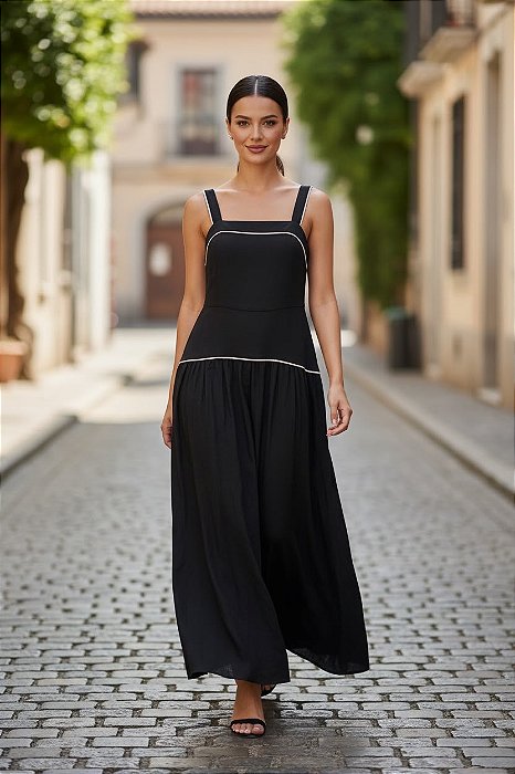 VESTIDO LONGO PRETO LINHO P CÓD.358