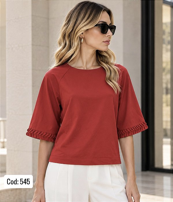 BLUSA VERMELHA DETALHE MANGA P CÓD.545