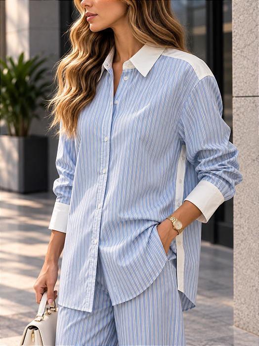 CONJUNTO AZUL CLARO C/LISTRAS P/PP CÓD.476