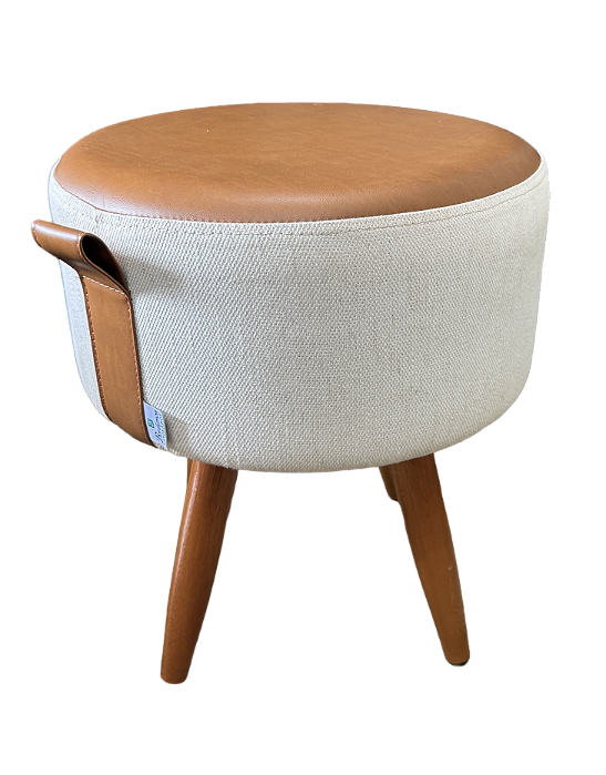Puff Bella Redondo com alça 40cm - LINHO E COURO ECOLÓGICO