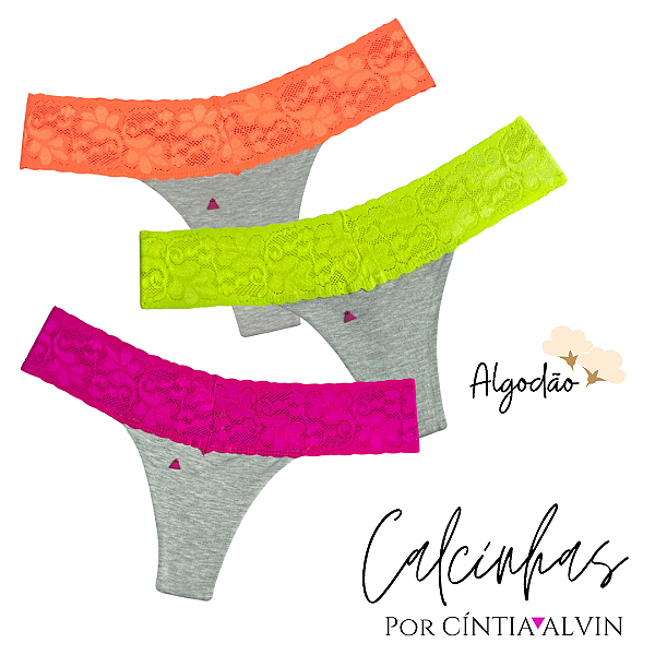 KIT 3 Calcinhas Algodão Neon