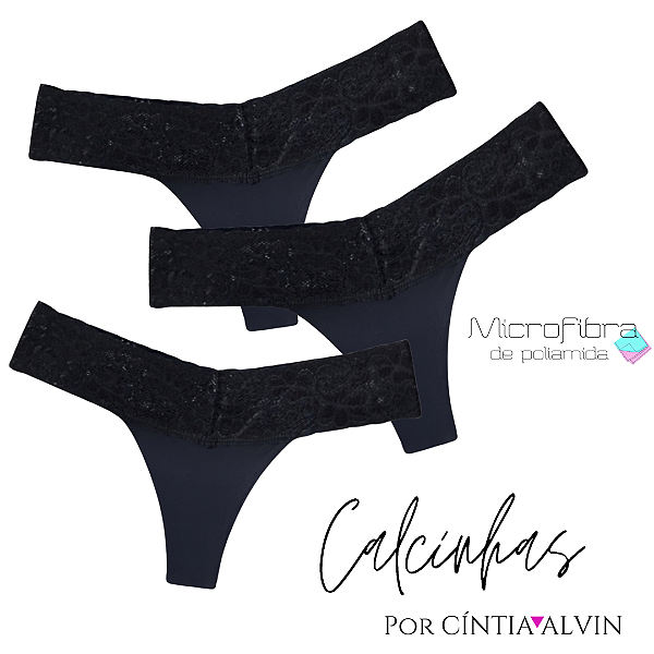 Kit 3 Calcinhas Microfibra Monocromático Basic