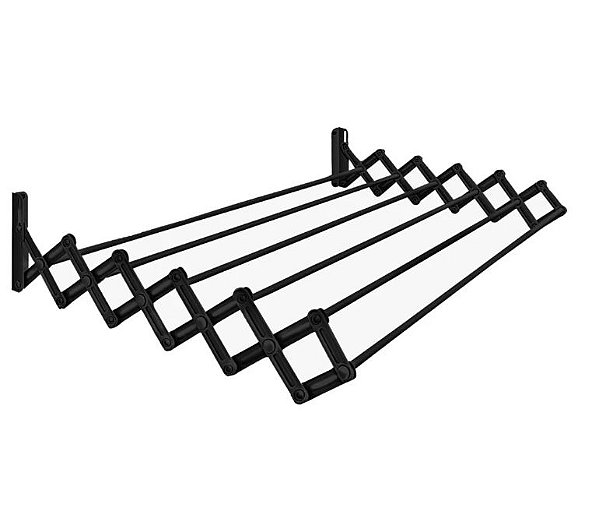 Varal De Parede Sanfonado Aço Preto 80cm Secalux