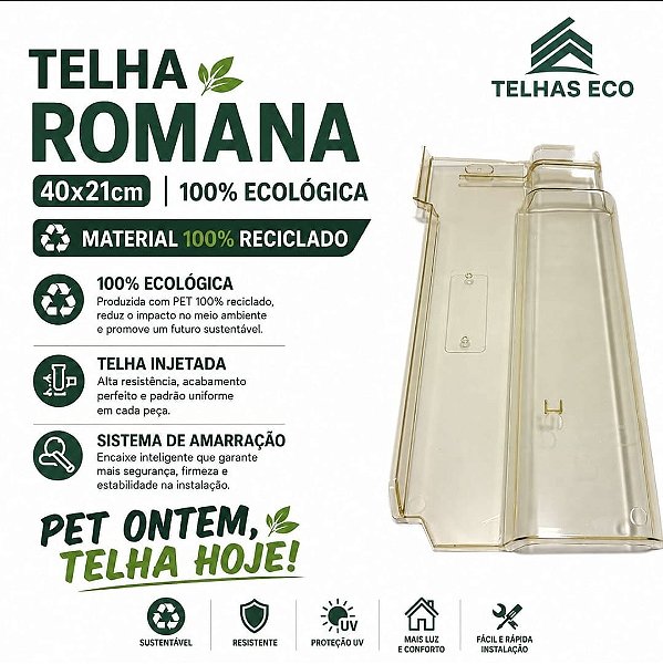 Kit 20 Telha Romana Injetada Âmbar 40x21cm 100% Reciclada
