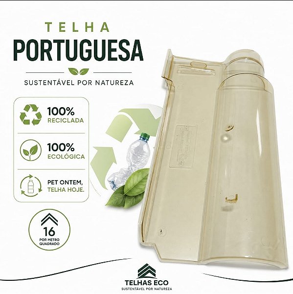 Kit 10 Telha Portuguesa Injetada, Cor Âmbar 40x21cm 100% Reciclada