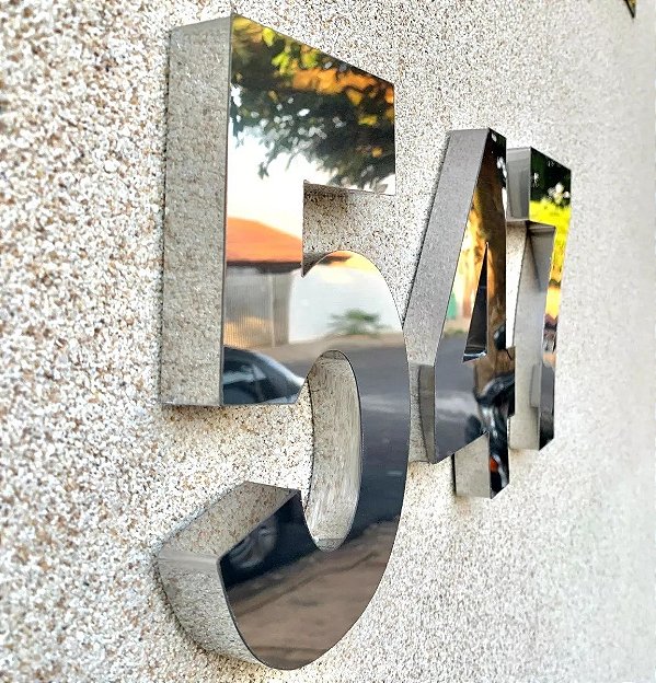 Kit 4 Números / Letras A.B.C.D Residenciais 10cm CROMADO 3D Caixa Alta