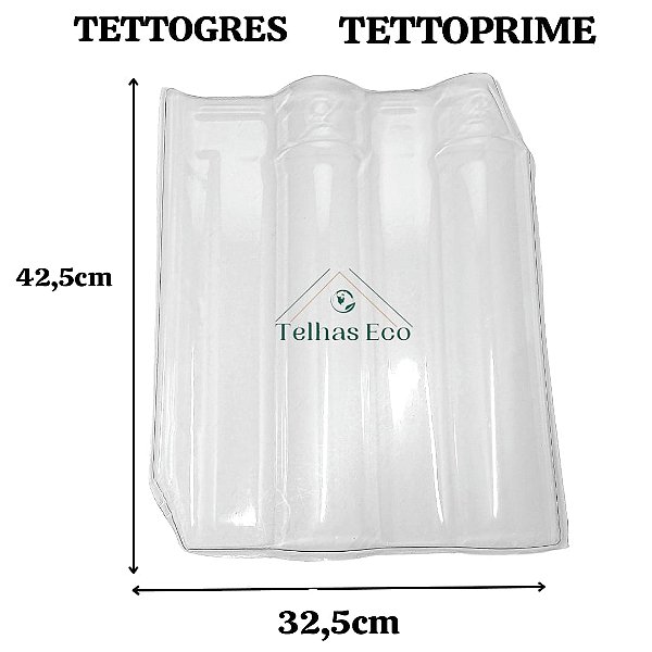 5 Telhas TETTOPRIME - TETTOGRES Transparente plastico termo-formado medidas 42,5x32,5cm