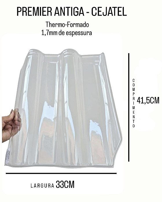 Telha Premier Cejatel (Antiga) Transparente Medida 41,5x33 cm