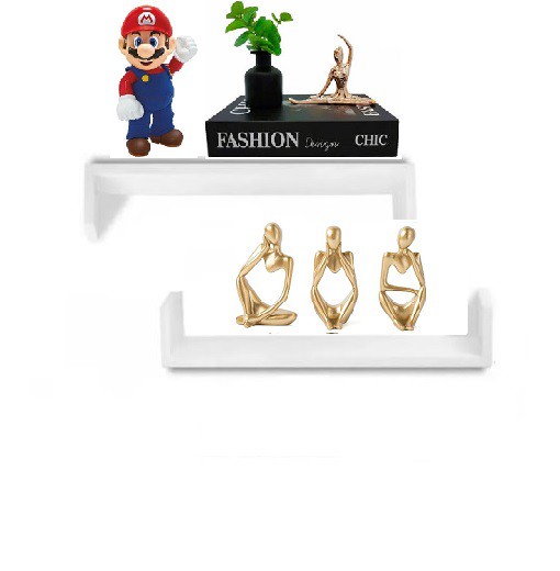 Par De Prateleiras Em MDF Modelo U Invertido Com Suporte Invisível