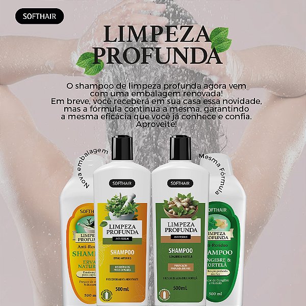Shampoo Limpeza Profunda Ervas Naturais 500ml - Loja Soft Hair - Cosméticos