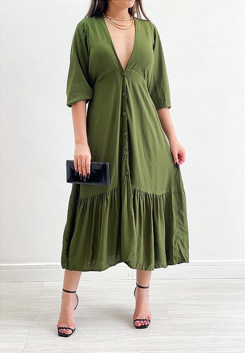 Vestido Viscose Detalhe Botão